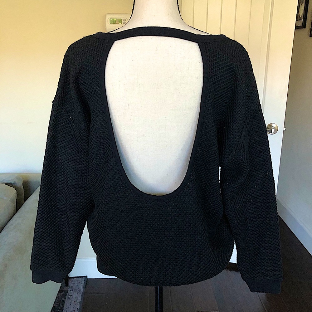 Sanctuary Black Open Back Waffle Knit Sweater Sz.M